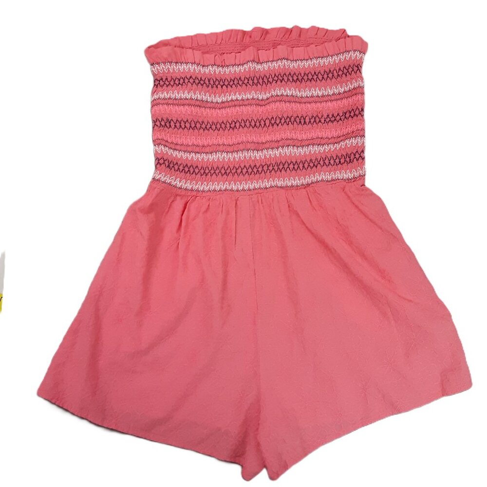 Cabana by Crown & Ivy Girls Size MED Romper One Piece Pullon Pink Seersucker